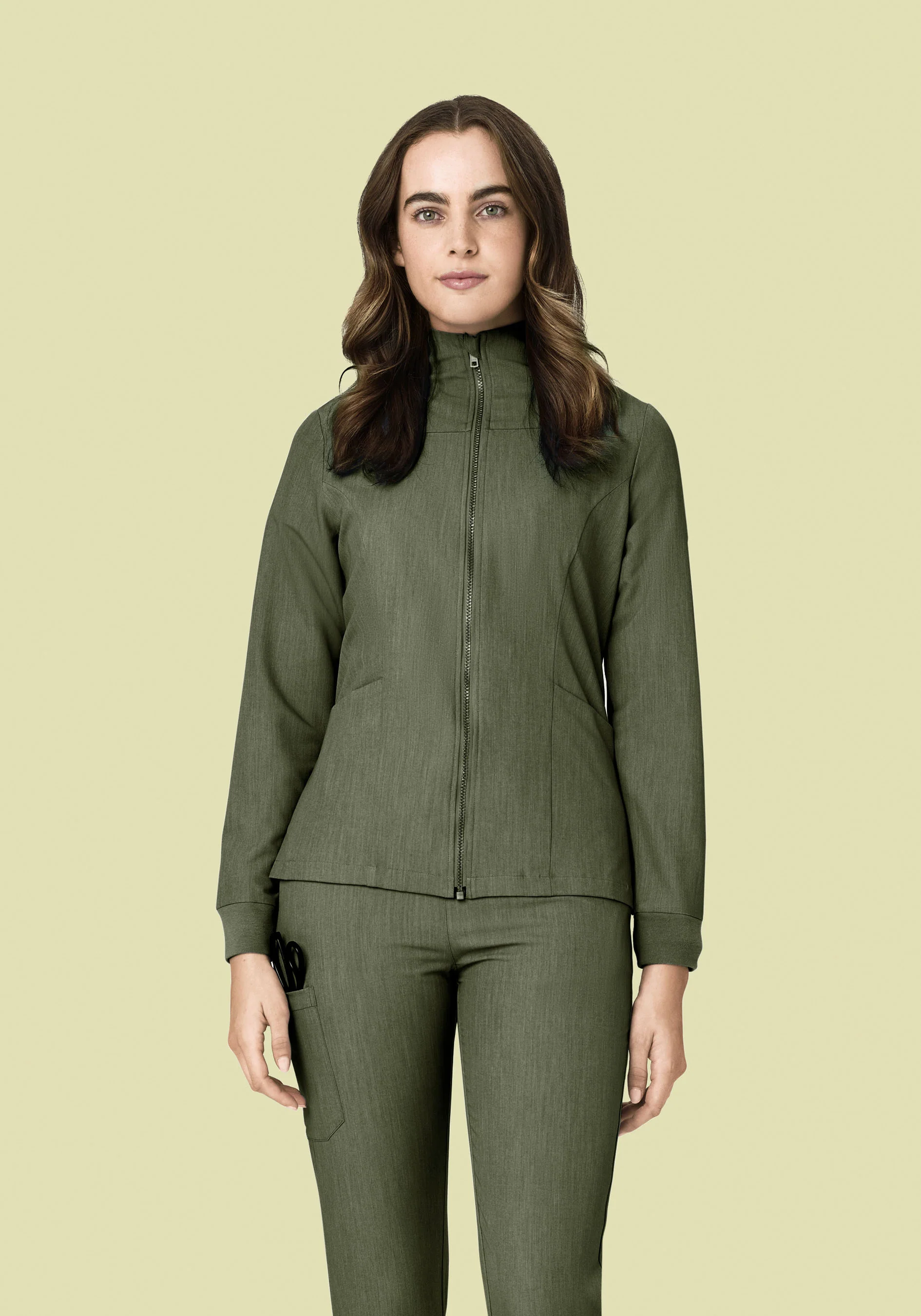 Women's Modern Scrub Jacket Heather Olive - Image 3