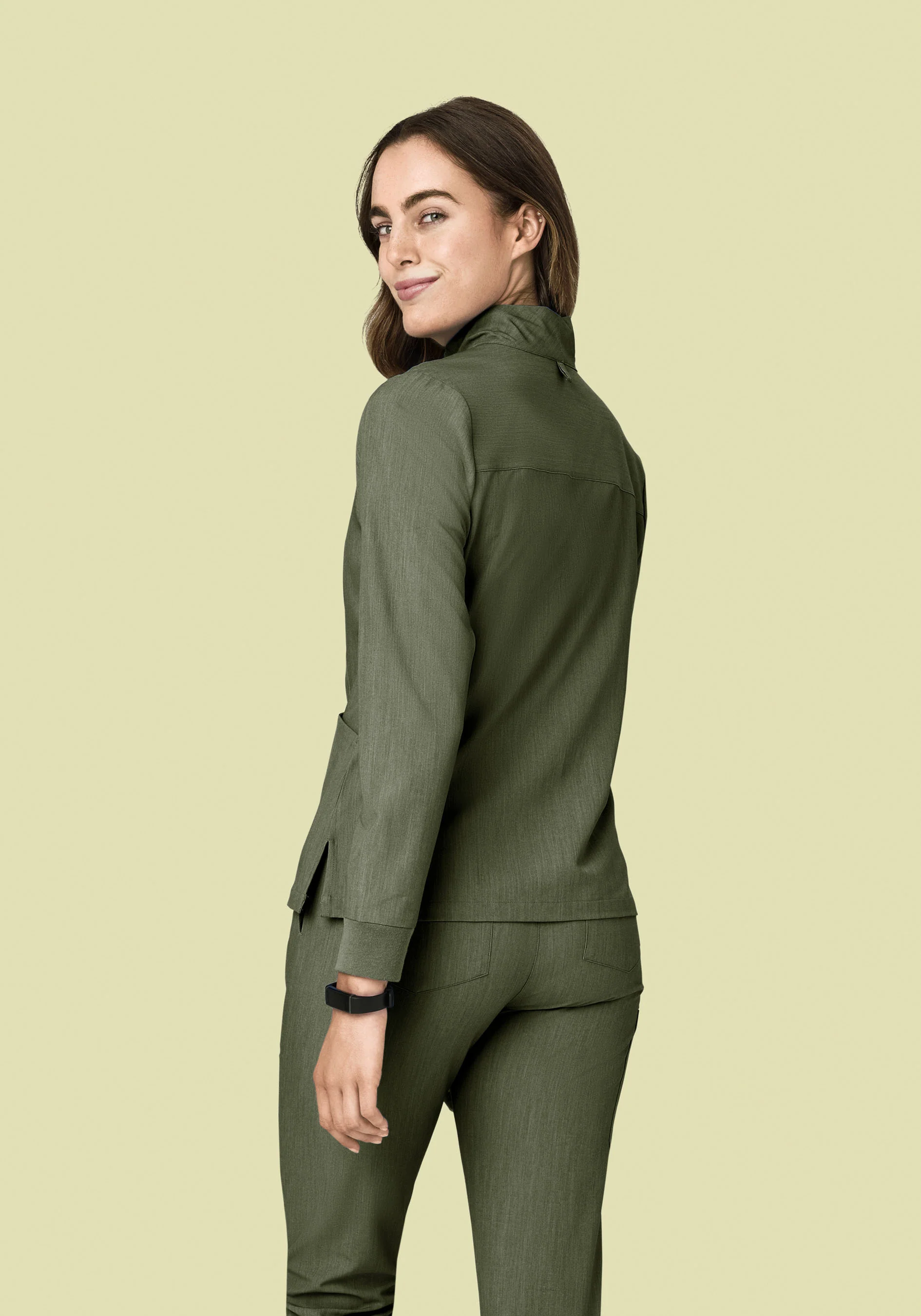 Women's Modern Scrub Jacket Heather Olive - Image 4