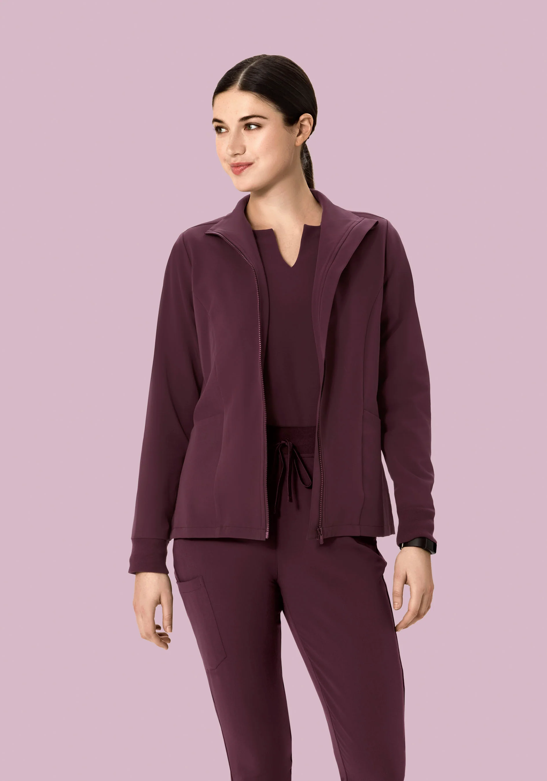 Women's Modern Scrub Jacket Merlot - Image 2