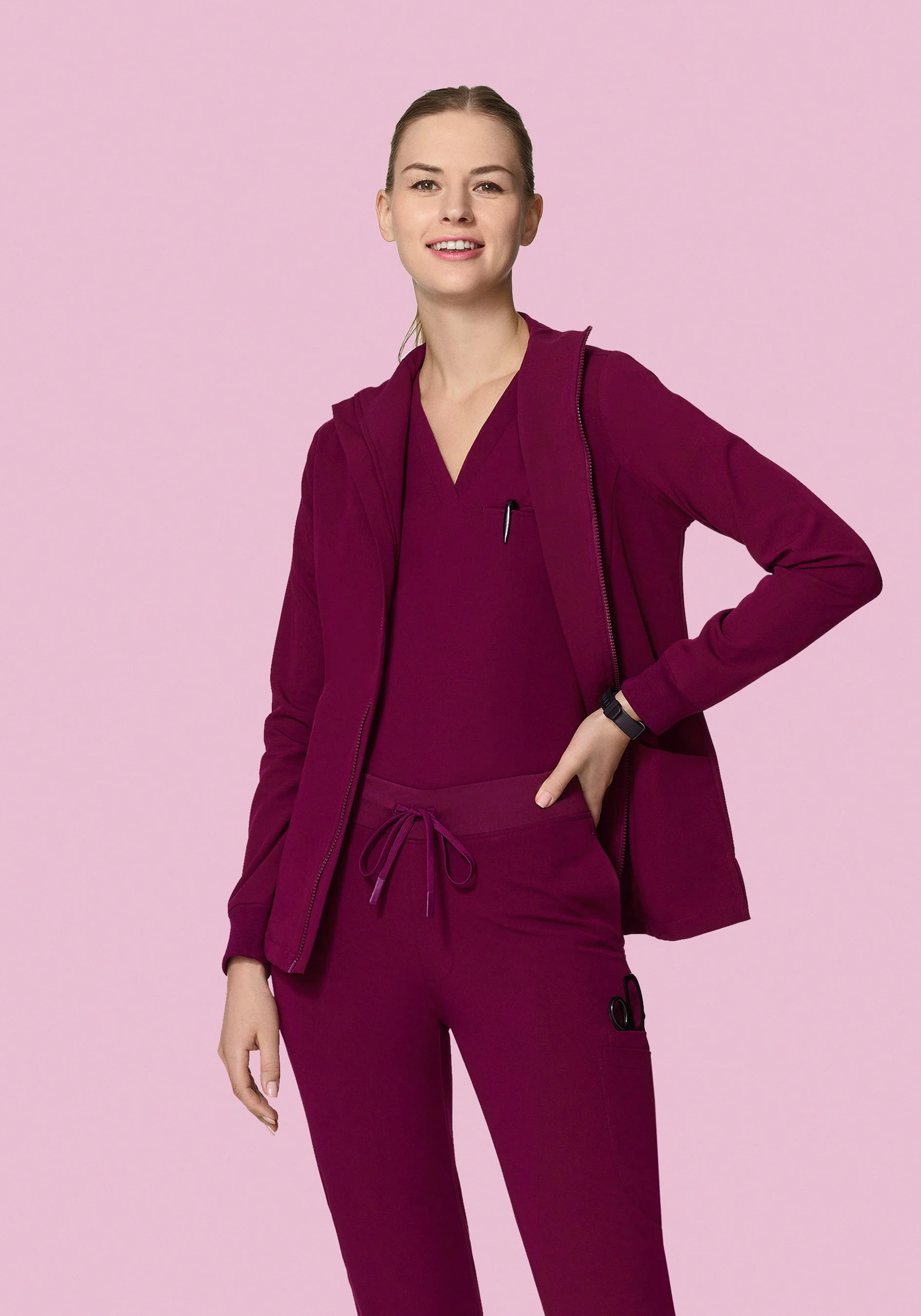 Women's Modern Scrub Jacket Sangria - Image 3