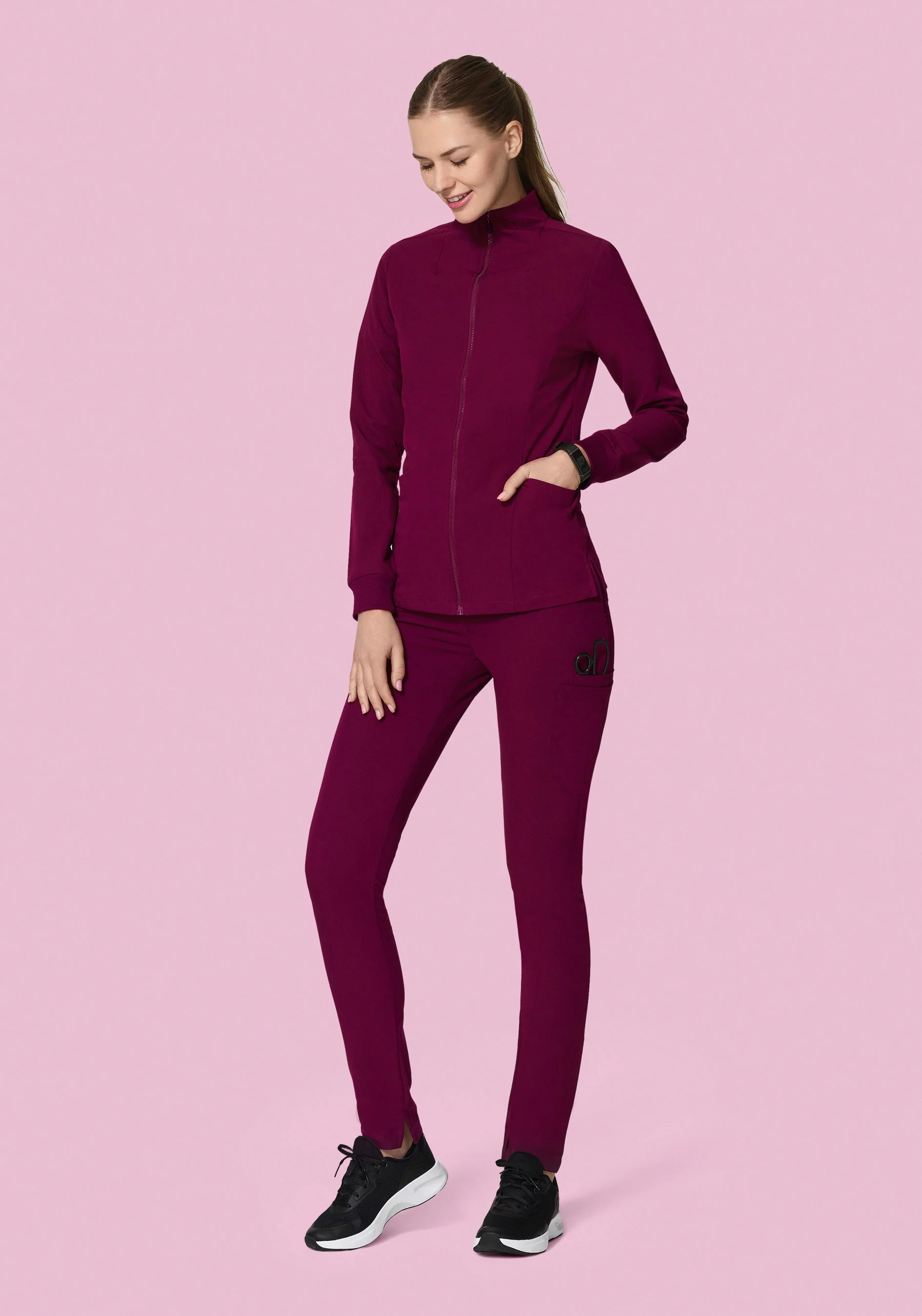 Women's Modern Scrub Jacket Sangria - Image 4