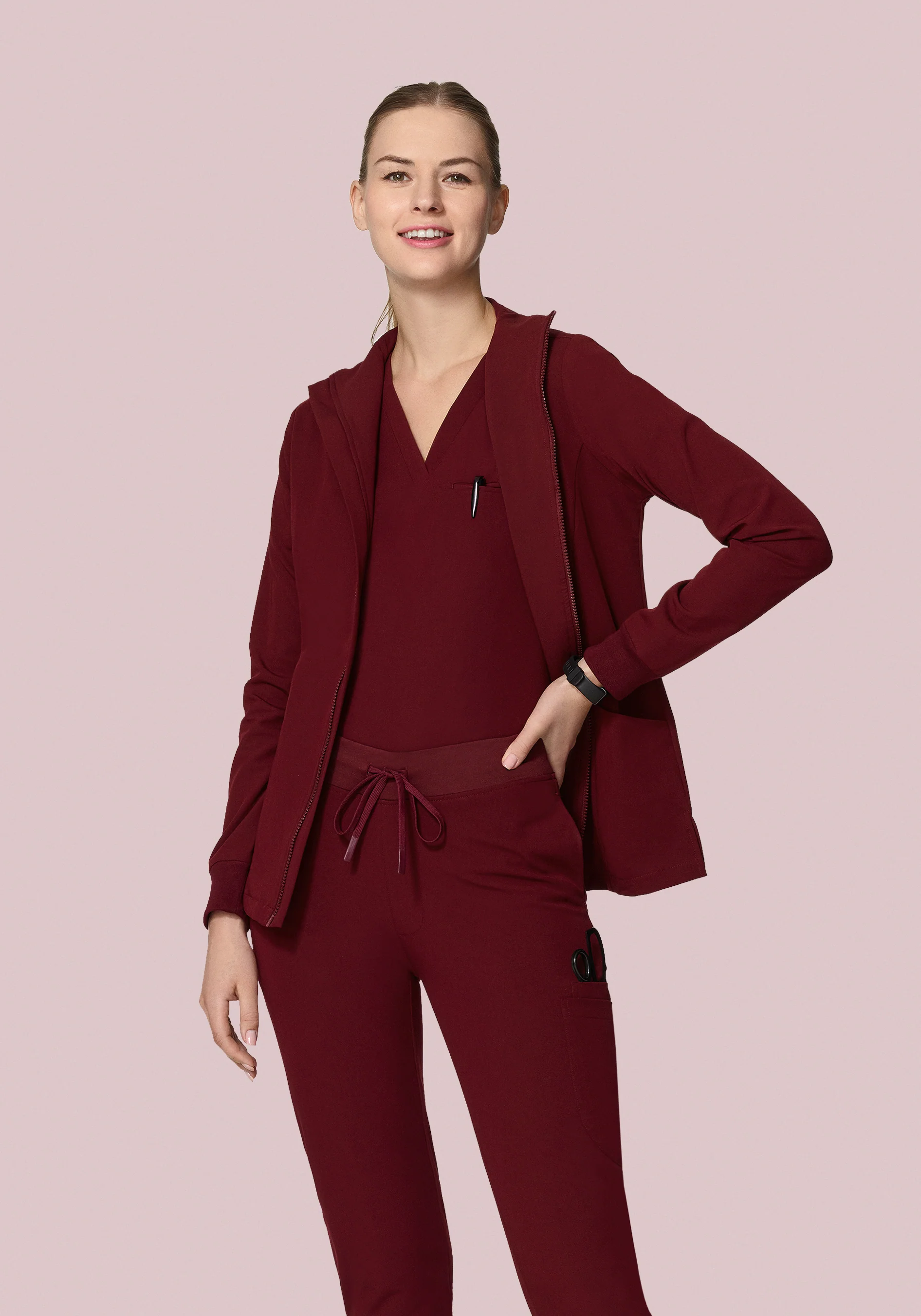Women's Modern Scrub Jacket Wine - Image 3