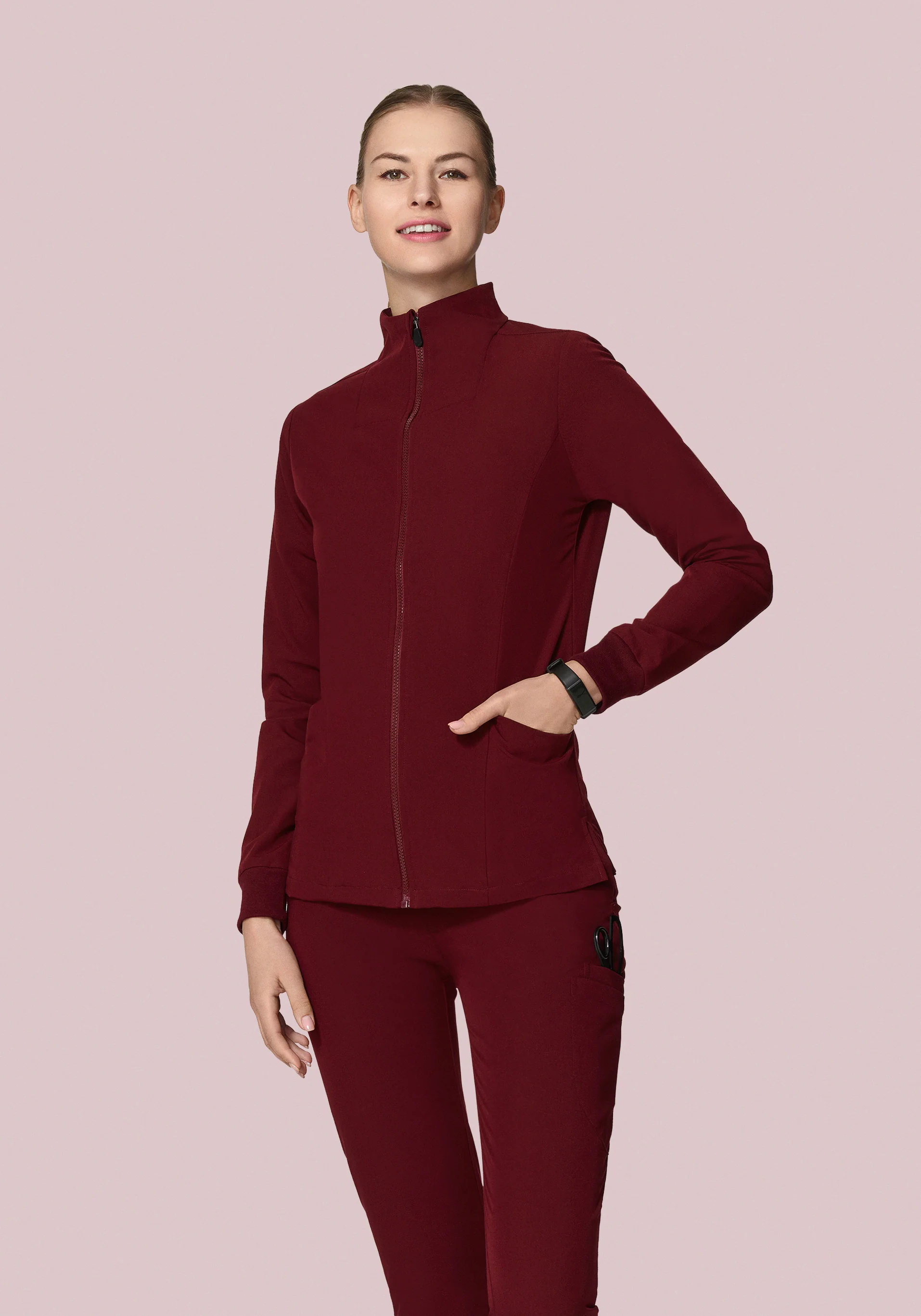 Women's Modern Scrub Jacket Wine - Image 4